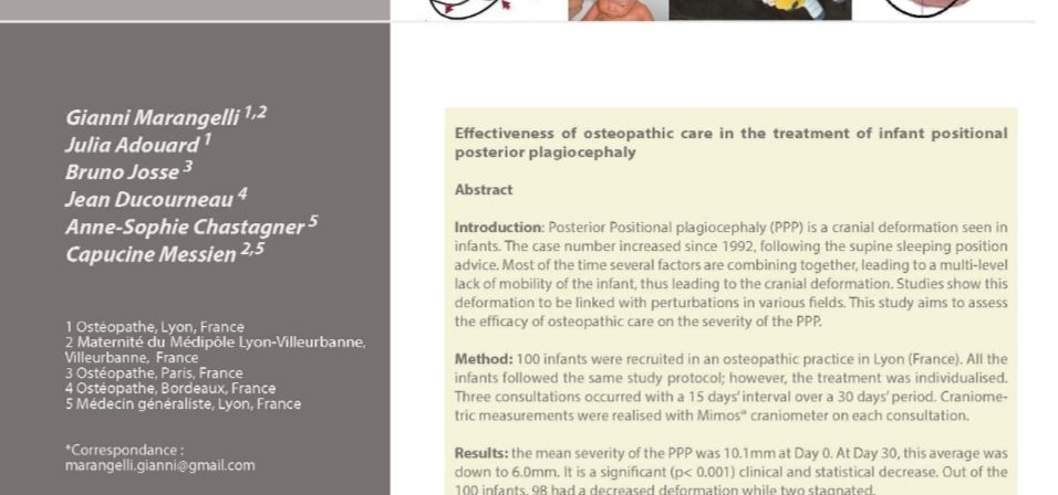 Efficacité du traitement ostéopathique dans la prise en charge de la plagiocéphalie postérieure d’origine positionnelle du nourrisson